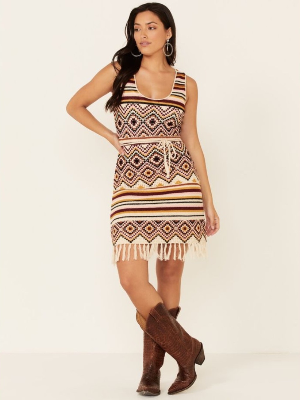 Idyllwind Multicolor Crochet Fringe Tank Mini Dress